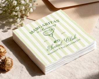 Margaritas and Matrimony Bachelorette Napkins, Custom Social Club Party Decor, Personalized Fiesta Bachelorette Napkin, Beverage Napkin
