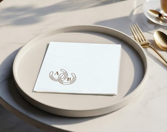 Custom Horseshoe Wedding Napkins, Rustic Monogram Engagement Decor, Western Bridal Shower, Country Double Horseshoe Cocktail Napkin