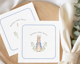 Peter Rabbit Baby Shower Napkins, Classic Beatrix Potter Decor, Personalized Rabbit Baby Shower, Boy Baby Shower, Custom Storybook Napkin