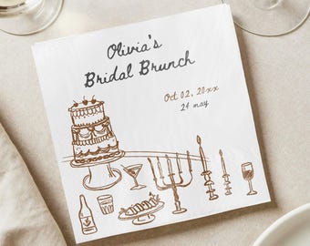 Custom Bridal Shower Napkins, Personalized Bridal Brunch Cocktail Napkin, Hand Drawn Wedding Shower Decor, Rehearsal Dinner Napkin