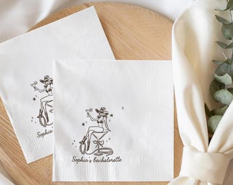 Custom Western Bachelorette Napkins, Retro Cowgirl Martini Cocktail Napkin, Last Rodeo Bridal Shower Favors, Nashville Party Decor