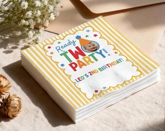 Custom Photo Birthday Napkins, Ready To Party Decor, Personalized Birthday Favor, Colorful Milestone Cocktail Napkin, Party Supplies