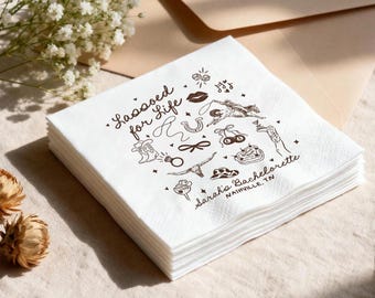 Custom Lassoed For Life Bachelorette Napkins, Retro Western Cowgirl Bridal Shower Decor, Nashville Last Rodeo Party Favors