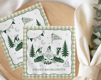 Custom Camp Bachelorette Napkins, Camping Theme Bridal Shower Decor, Personalized Girls Trip Cocktail Napkin, Outdoor Party Favor