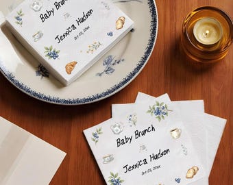 Custom Baby Brunch Napkins, Blueberry Baby Shower Cocktail Napkin, Tea Party Decor, Breakfast Theme
