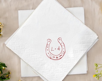 Horseshoe Wedding Napkins Personalized, Lucky Horseshoe Napkins, Western Wedding Decor, Custom Initial Napkins, Rustic Bridal Shower