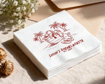 Custom Beach Bachelorette Napkins, Tropical Bridal Shower Decor, Destination Wedding Favors, Girls Trip Cocktail Napkin