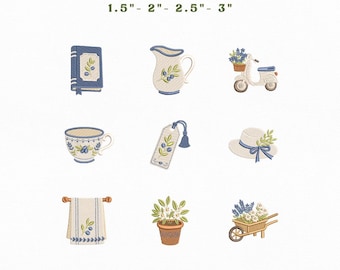 Blue Berries Countryside Mini Icons Bundle Embroidery Instant Download, Cottagecore Embroidery Bundle, Manual Digitizing