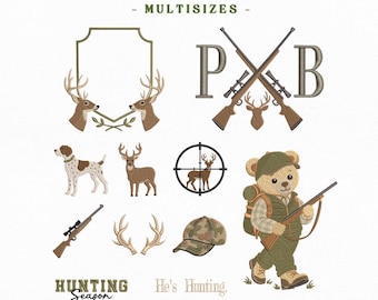 Deer Hunting Embroidery Bundle Hunting Teddy Instant Download, Deer Hunter Machine Embroidery Files, Woodland Bundle, Manual Digitizing