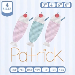 Trio Milkshake Embroidery Design, Light Fill, Quick Stitch, Machine Embroidery Design, 4x4 5x7 embroidery, Instant Download