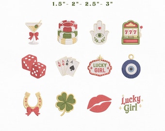Lucky Girl Embroidery Design Instant Download, Casino Vegas Lucky Charm Machine Embroidery Files, Manual Digitizing