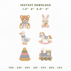 Baby Toys Embroidery Designs Instant Download, Cute Nursery Machine Embroidery Files, Teddy Bunny Train Bundle, Manual Digitizing