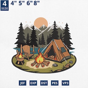 Camping Scene Embroidery Design, Family Adventure Embroidery File, Vintage Camping Machine File, Hello Summer Sublimation, Instant Download