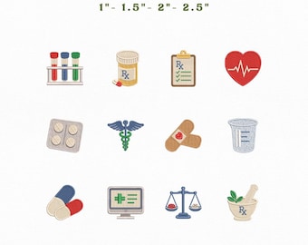 Pharmacy Technician Mini Icons Bundle Embroidery Instant Download, Medical Pharmacy Embroidery Bundle, Manual Digitizing