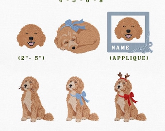 Goldendoodle Dog Bundle Embroidery Instant Download, 4x4 Hoop Puppy Applique Machine Embroidery Files, Manual Digitizing