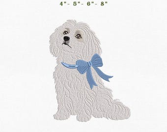Maltese Dog Embroidery Instant Download, 4x4 Hoop Puppy Pet Machine Embroidery Files, Manual Digitizing