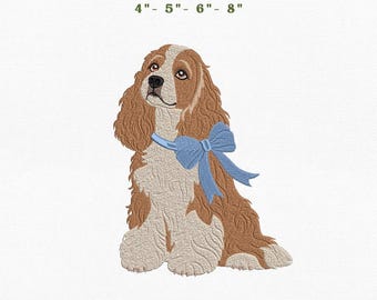 American Cocker Spaniel Dog Embroidery Instant Download, 4x4 Hoop Puppy Pet Machine Embroidery Files, Manual Digitizing