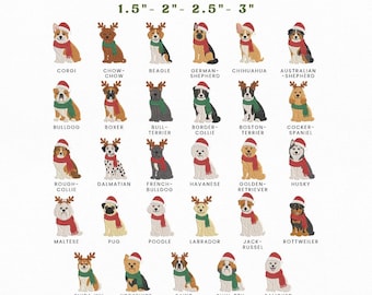 Christmas Dog Breeds Mini Icons Bundle Embroidery Instant Download, Holiday Dogs Embroidery Bundle, Manual Digitizing