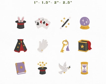 Magician Mini Icons Bundle Embroidery Instant Download, Magic Show Embroidery Bundle Machine Embroidery Files, Manual Digitizing
