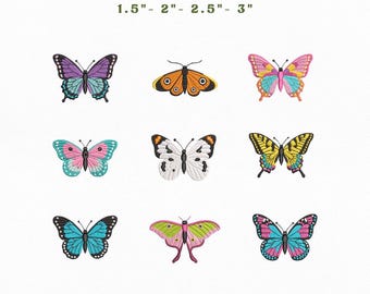 Colorful Butterfly Mini Icons Bundle Embroidery Instant Download, Colorful Butterfly Embroidery Bundle, Manual Digitizing