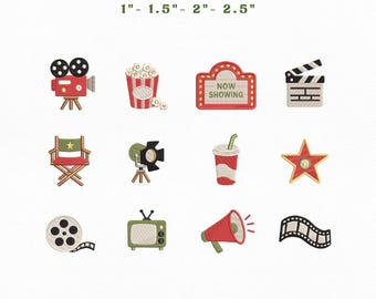 Cinema Mini Icons Bundle Embroidery Instant Download | Movie Theater Embroidery Bundle |Manual Digitizing