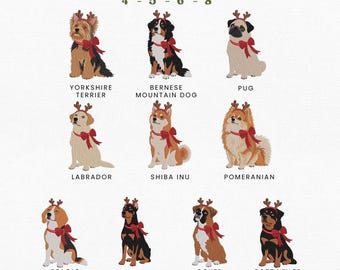 Christmas Dog Reindeer Embroidery Instant Download, 4x4 Hoop Puppy Embroidery Bundle Machine Embroidery Files, Manual Digitizing