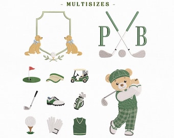 Golf Embroidery Bundle Golf Teddy Instant Download, Preppy Golf Machine Embroidery Files, Country Club Bundle, Manual Digitizing