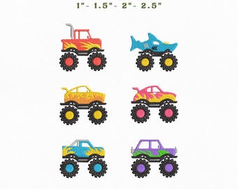 Monster Truck Mini Icons Bundle Embroidery Instant Download, Colorful Monster Truck Embroidery Bundle, Manual Digitizing