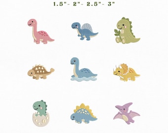 Cute Dinosaur Mini Icons Bundle Embroidery Instant Download, Prehistoric Dinosaur Embroidery Bundle, Manual Digitizing