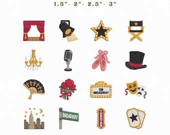 Broadway Mini Icons Bundle Embroidery Instant Download, Theater Aesthetic Embroidery Bundle, Manual Digitizing