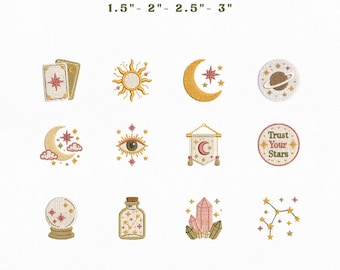 Astrology Mini Icons Bundle Embroidery Instant Download | Mystic Embroidery Bundle | Manual Digitizing