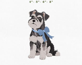 Miniature Schnauzer Dog Embroidery Instant Download, 4x4 Hoop Puppy Pet Machine Embroidery Files, Manual Digitizing