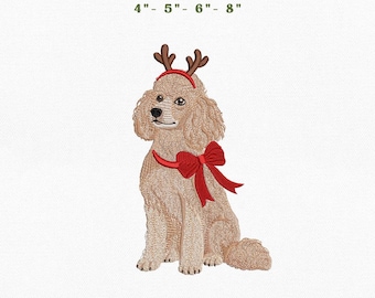 Poodle Christmas Dog Reindeer Puppy Embroidery Instant Download, Holiday Dog Machine Embroidery Files, Manual Digitizing