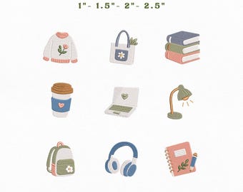 Student Life Mini Icons Bundle Embroidery Instant Download, College Study Embroidery Bundle Machine Embroidery Files, Manual Digitizing