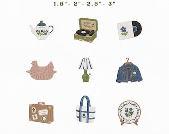 Denim Thrifting Mini Icons Bundle Embroidery Instant Download, Vintage Thrift Embroidery Bundle, Manual Digitizing