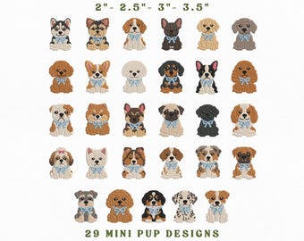 Set of 29 Puppy Embroidery Dog Breeds Instant Download, Tiny Art Machine Embroidery Files, Pet Lover Bundle, Manual Digitizing