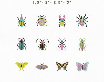 Preppy Insect Embroidery Bundle Instant Download, Colorful Butterfly Bug Machine Embroidery Files, Manual Digitizing