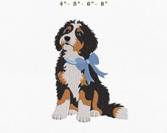 Bernedoodle Dog Embroidery Instant Download, 4x4 Hoop Puppy Pet Machine Embroidery Files, Manual Digitizing