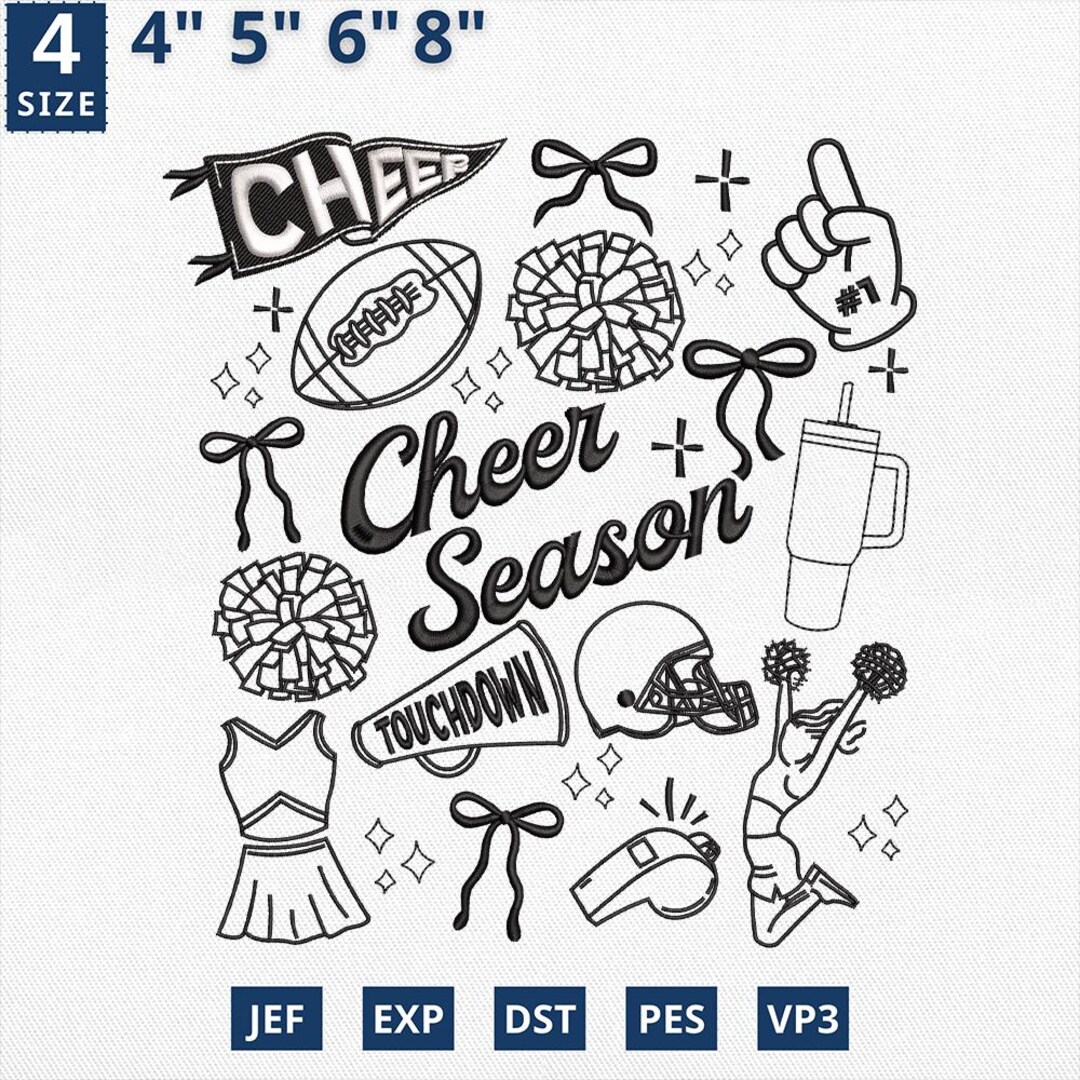 Cheer Season Embroidery Design, Sport Cheerleading Embroidery Pattern ...