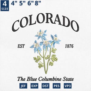 Colorado Flower State Machine Embroidery File, The Columbine Embroidery Design, The  Columbine State, Instant Download, Pes Dst