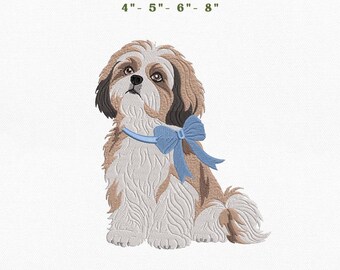 Shih Tzu Dog Embroidery Instant Download, 4x4 Hoop Puppy Pet Machine Embroidery Files, Manual Digitizing