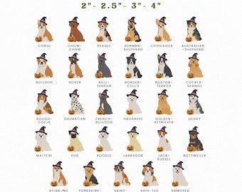 Halloween Dog Breeds Mini Icons Bundle Embroidery Instant Download, Witch Hat Dogs Embroidery Bundle, Manual Digitizing