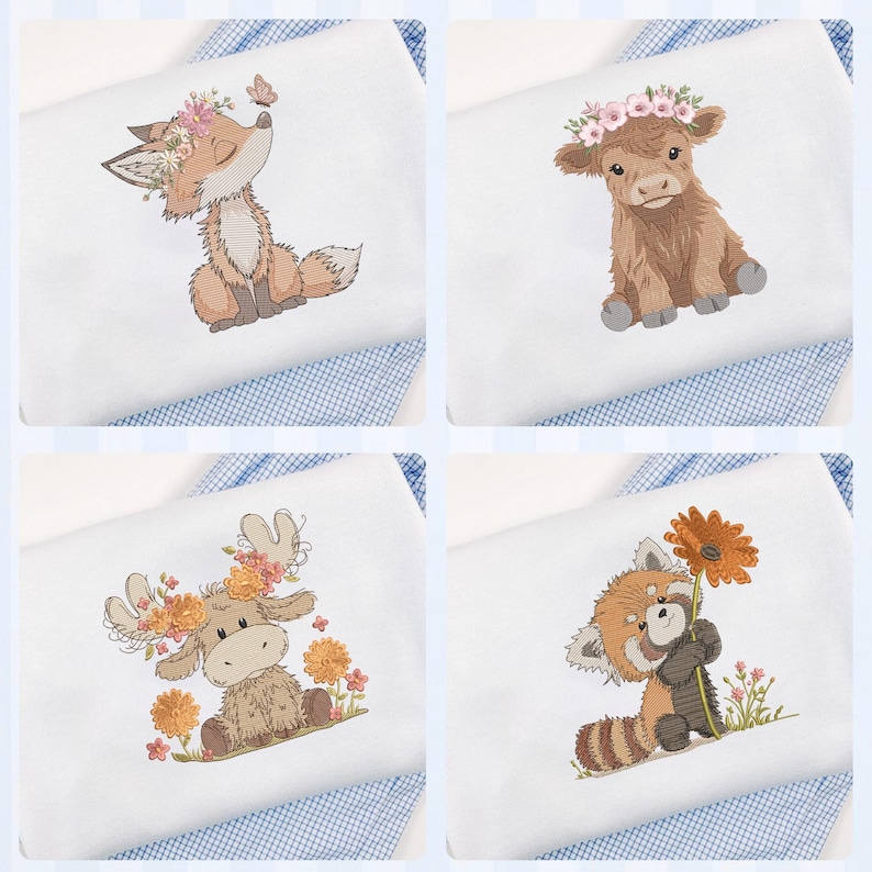 Baby Animal Sketch Embroidery Bundle, Light Fill, Quick Stitch, Machine Embroidery Design, 4x4 5x7 embroidery, Instant Download image 3