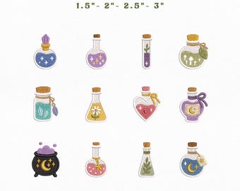 Magic Potion Mini Icons Bundle Embroidery Instant Download, Witch Potion Embroidery Bundle Machine Embroidery Files, Manual Digitizing