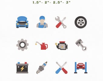 Car Mechanic Mini Icons Bundle Embroidery Instant Download, Auto Repair Embroidery Bundle Machine Embroidery Files, Manual Digitizing