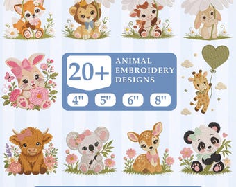 Nursery Animal Embroidery Bundle, Baby Woodland Animal Machine Embroidery Files, 20+ Cute Animal Designs Instant Download