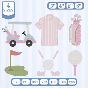 Golf Set of 6 Embroidery Bundle, Light Fill, Quick Stitch, Machine Embroidery Design, 4x4 5x7 embroidery, Instant Download