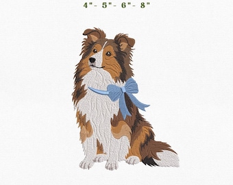 Shetland Sheepdog Dog Embroidery Instant Download, 4x4 Hoop Sheltie Puppy Machine Embroidery Files, Manual Digitizing