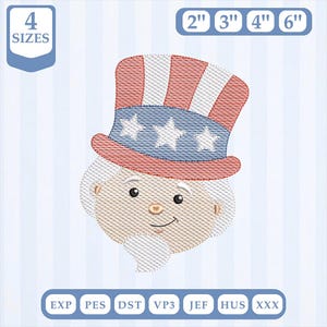 Diseño de bordado de boceto patriótico del Tío Sam, relleno ligero, puntada rápida, diseño de bordado a máquina, bordado 4x4 5x7, descarga instantánea