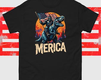 Bigfoot Merica Sasquatch Reitdinosaurier T-rex Lustig 4. Juli T-Shirt
